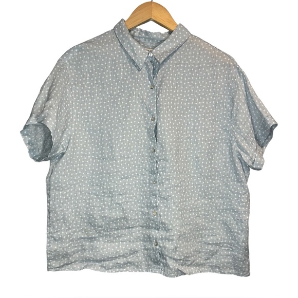 Rachel Zoe 100% Linen Polkadot Women's Short-sleeve Button Up Shirt - Picture 2 of 5